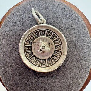 VTG Solid Sterling Silver 925 Roulette Wheel Circle Charm Size 1" Length